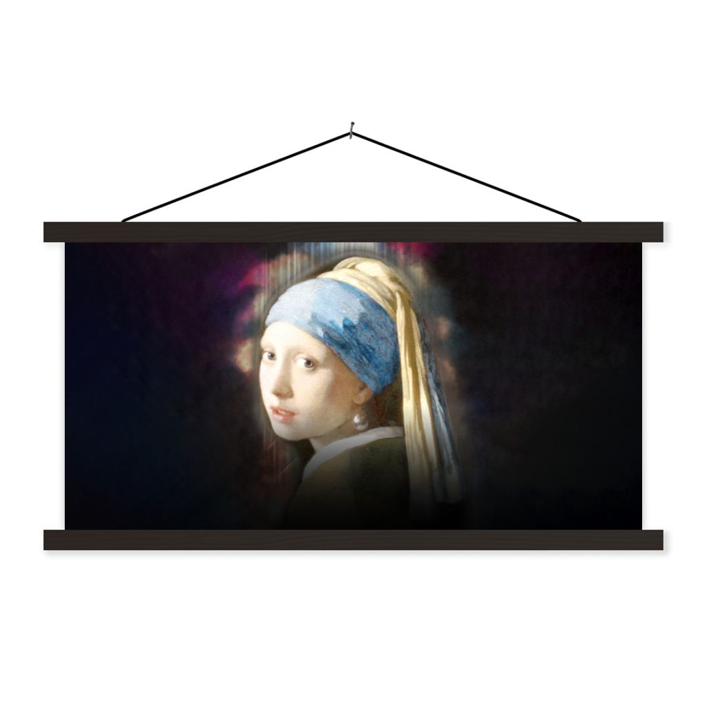 MuchoWow Textilposter Das Mädchen mit dem Perlenohrring - Johannes Vermeer - Regenbogen 150x75 cm mit schwarzem Rahmen - Posterleiste