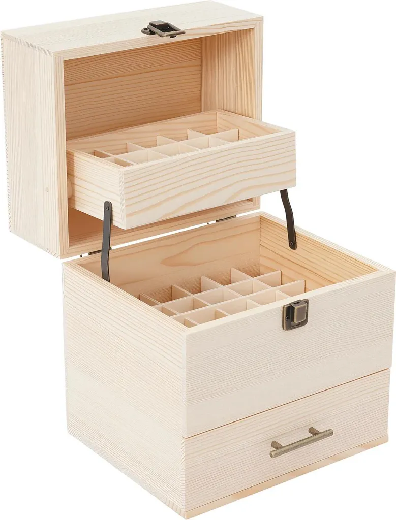 Organiseur en bois pour huiles essentielles 59 fentes sur 3 étages