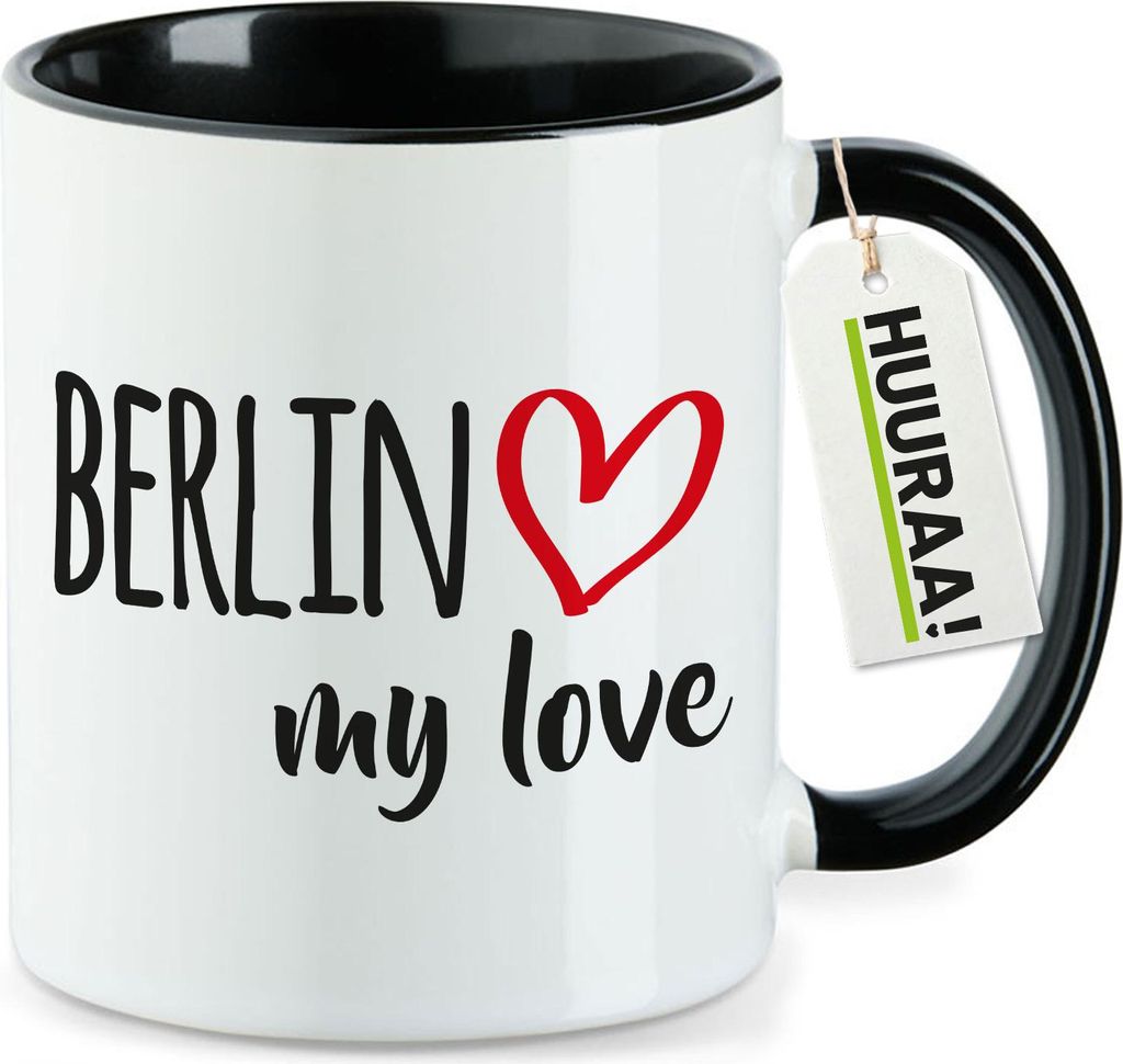 Huuraa Kaffeetasse Berlin my love 330ml Schwarz Keramik Kaffeebecher Geschenkidee