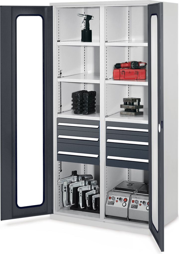 Kappes Schwerlastschränke mit Mitteltrennwand 1950x1000x600mm Sichtfenstertüren Modell 55 anthrazitgrau