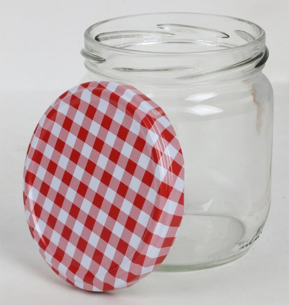 24x Einmachglas 425ml Deckel Kariert Einwecken Vorratsgefäß Frischhalte Gurken