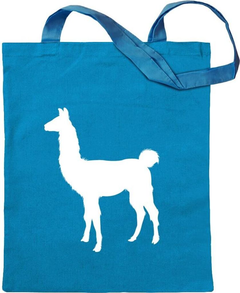 Kiwistar - Baumwolltasche - hellblau - Lama Alpaca Kamel - Tragetasche Stoffbeutel Umhängetasche langer Henkel