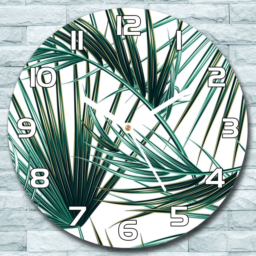Wanduhr aus Glas Rund fi 30 Grüne Palmblätter Quarz Deko Produktbild 
