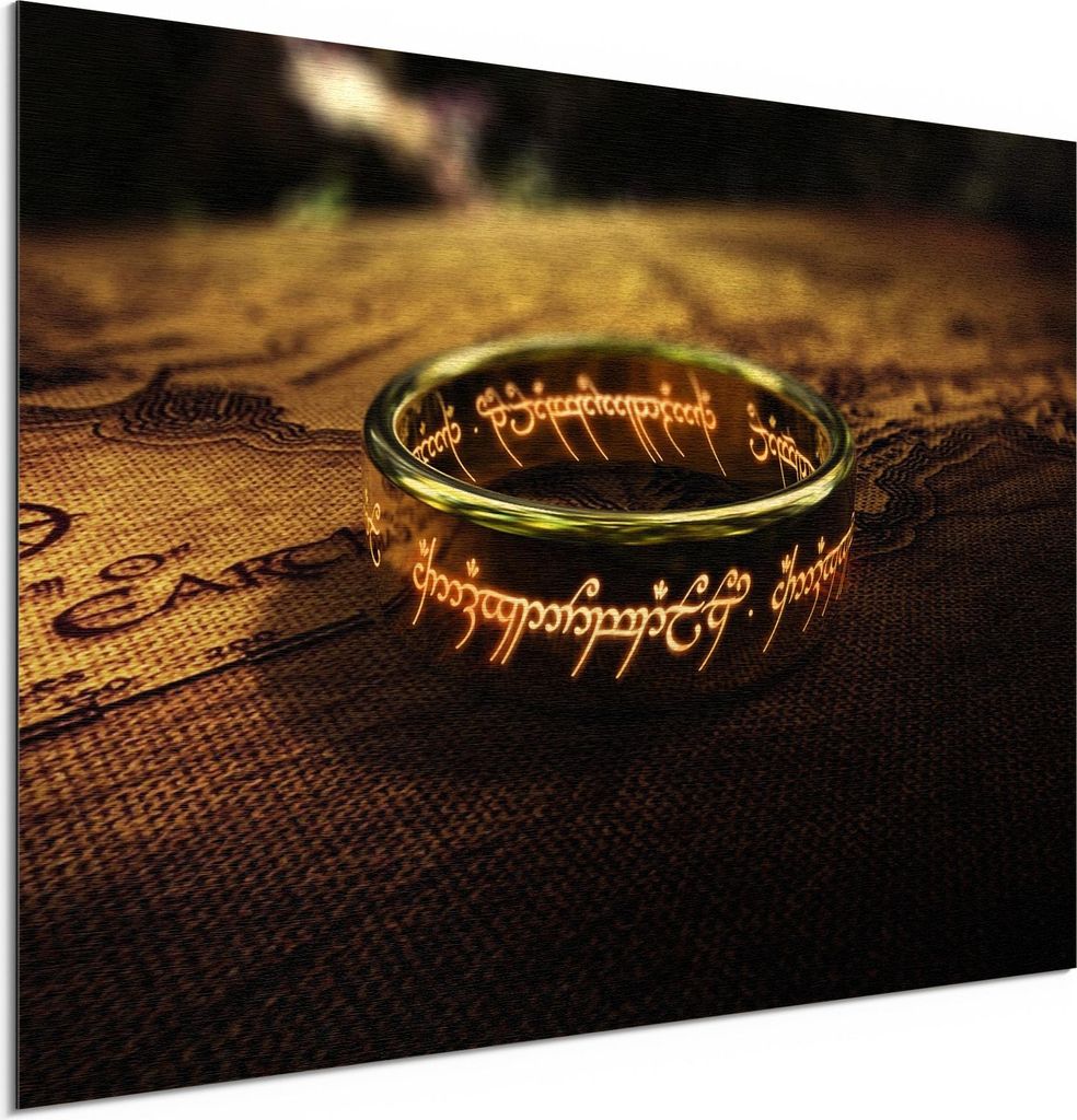 DEQORI Alu-Dibond Bild Gold 60x40 cm 'Der eine Ring (HdR)' Wandbild Metall dünn Design