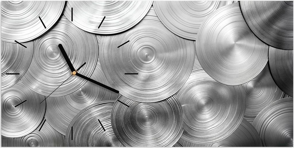 Wanduhr aus Glas mit Motiv Metallische Scheiben- 60 x 30 cm - inkl. Aufhängesystem