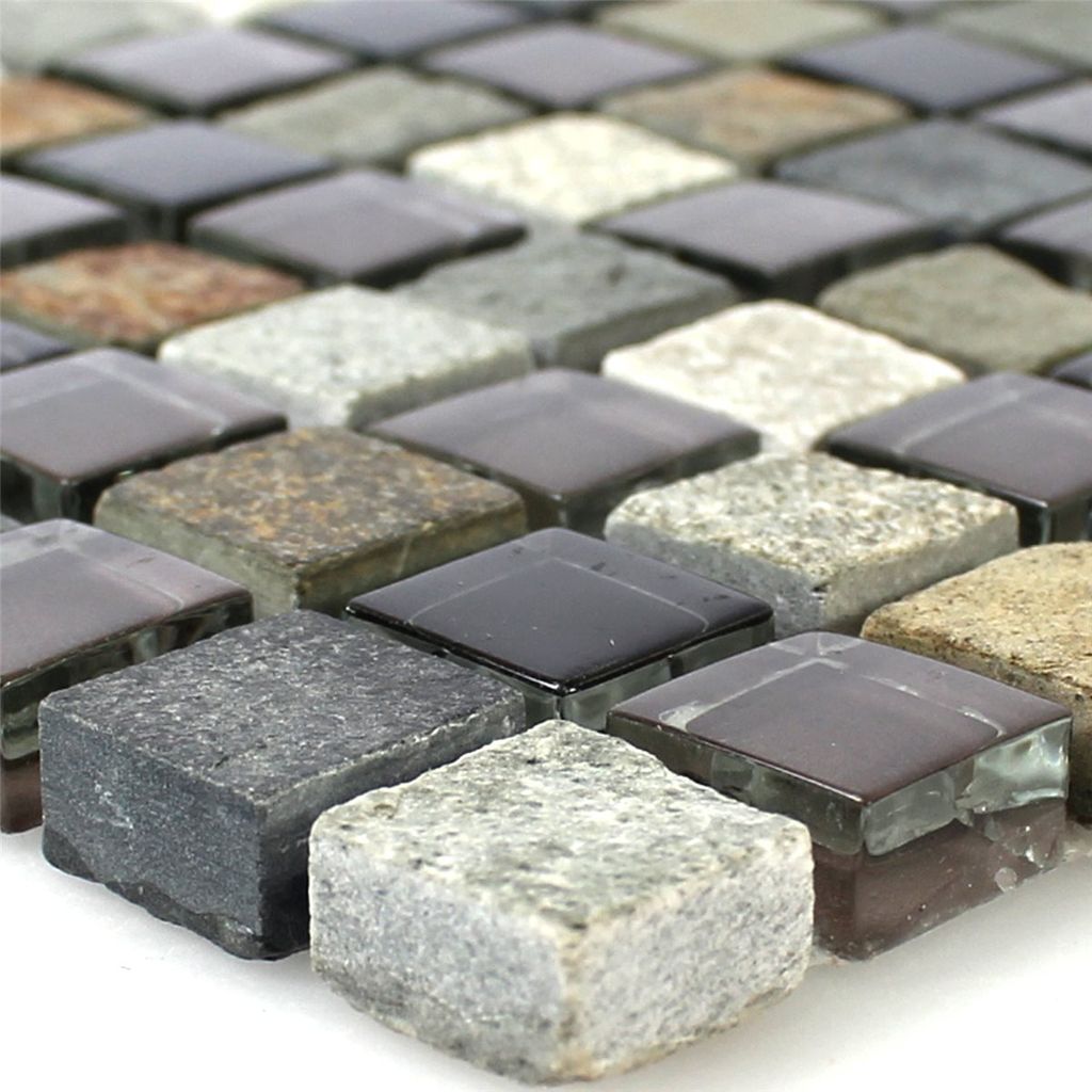 Glas Quarzit Naturstein Mosaikfliesen Abracadabra Grau Braun 15