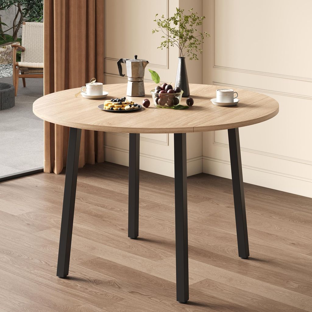 Runder klappbarer Esstisch, 100 x 100 cm, fur 2-4 Personen, stabile Metallbeine, Eiche