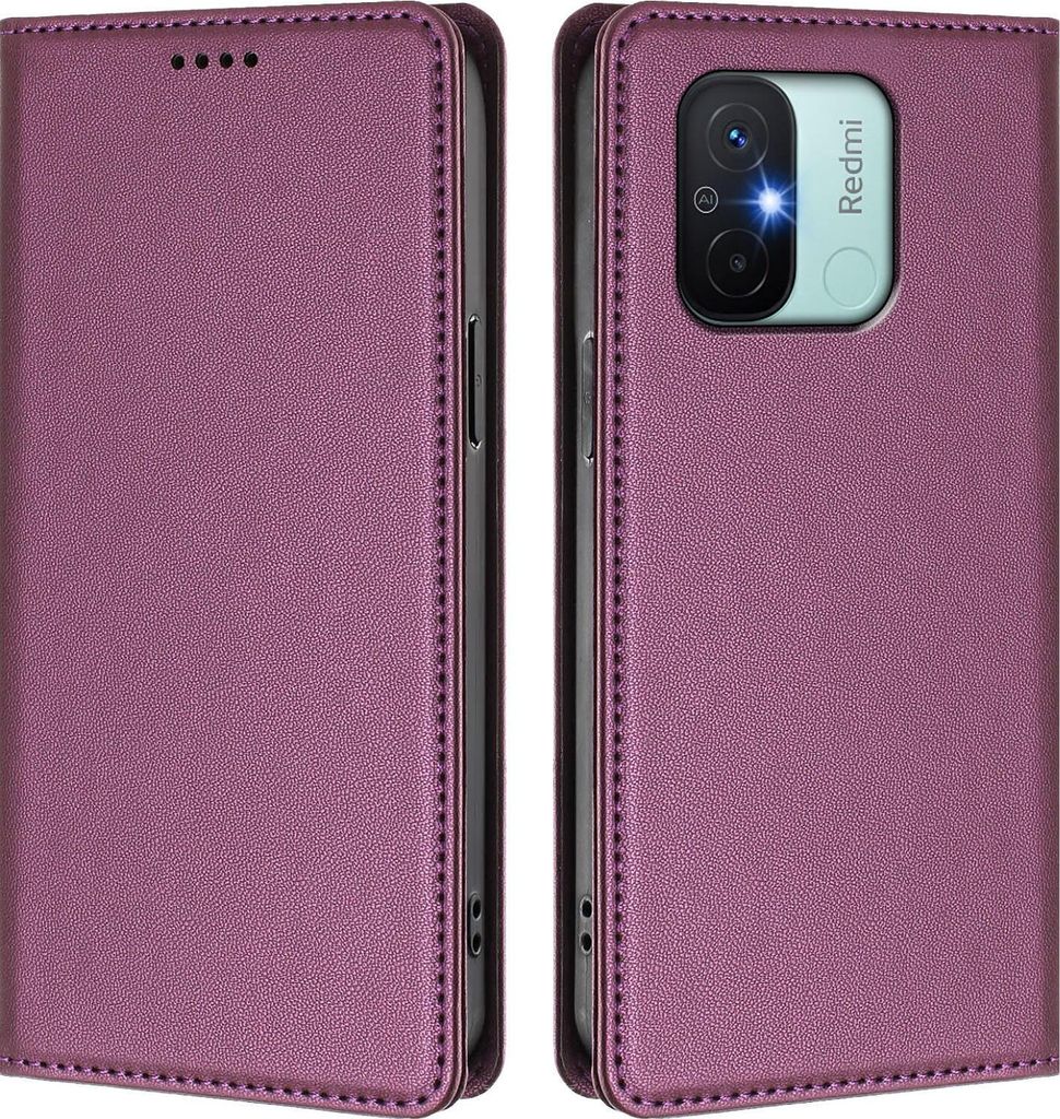 Handyhülle für Xiaomi Poco C55/Redmi 11A/12C, Kunstleder Klapphülle Stoßfeste Magnetische Hülle mit Ständer Lila