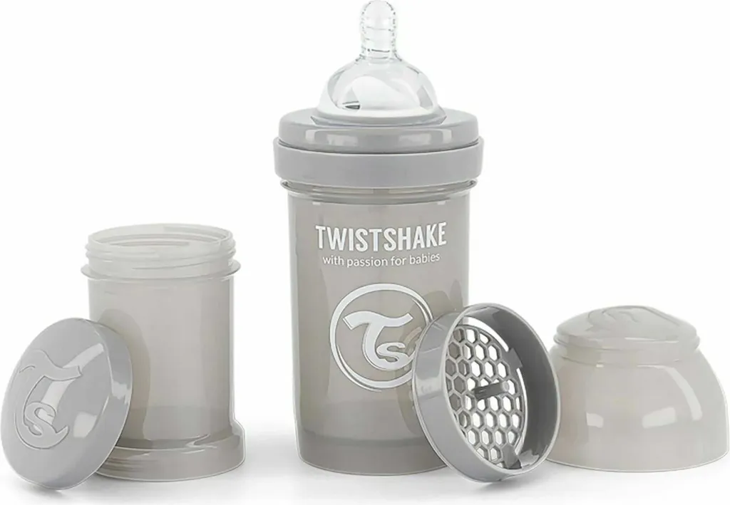 Twistshake Biberon Anticolique 180 ml Gris Pastel avec Tétine dès 0m+