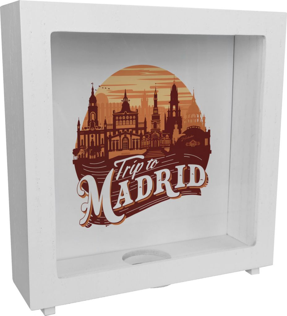 Trip to Madrid - Rahmen Spardose aus Holz Produktbild 
