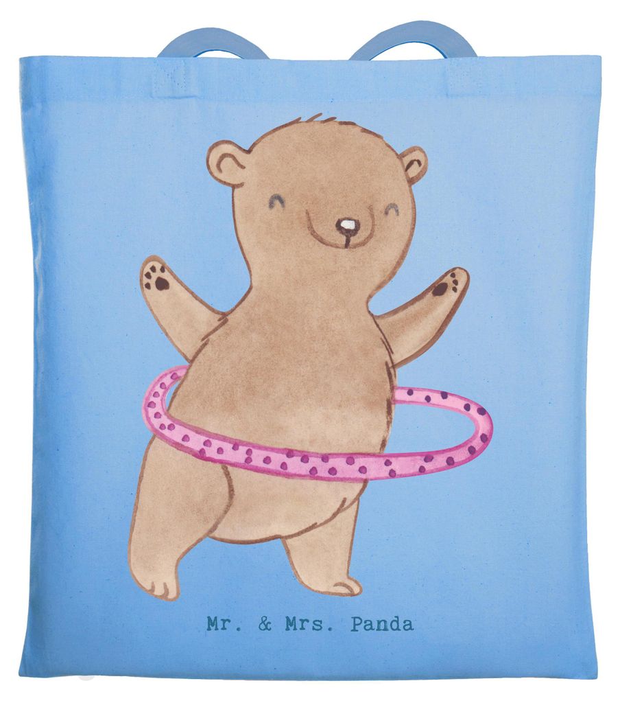 Mr. & Mrs. Panda Jutebeutel Bär Hula Hoop - Sky Blue - Geschenk, Tote Bag, Fitness, Sport, canvas tasche, Training, Baumwolltasche, Jutetasche