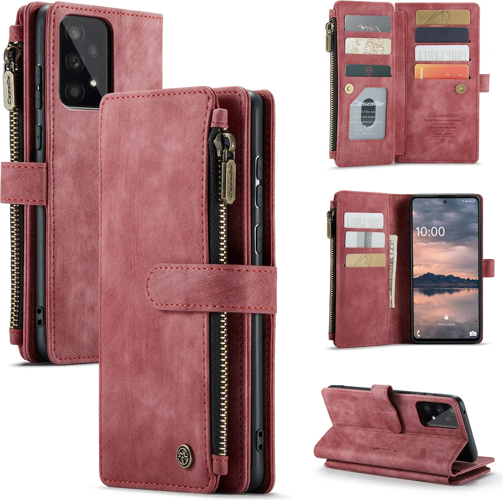 Cover Portafoglio Galaxy A53 5G Rosso: Pelle Sintetica e Cerniera Zip