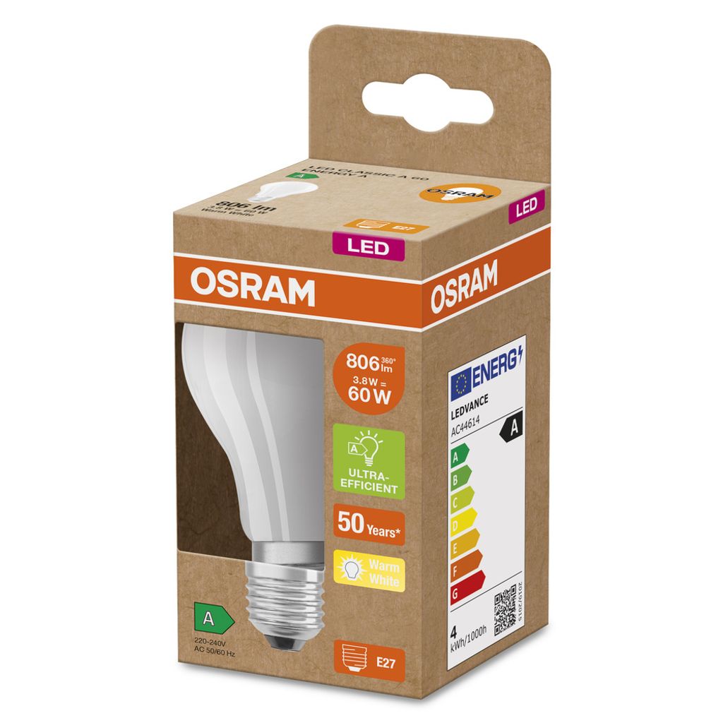 Led Standard Verre Dépoli Classe A 4w E27 Blanc Chaud - Image du produit 