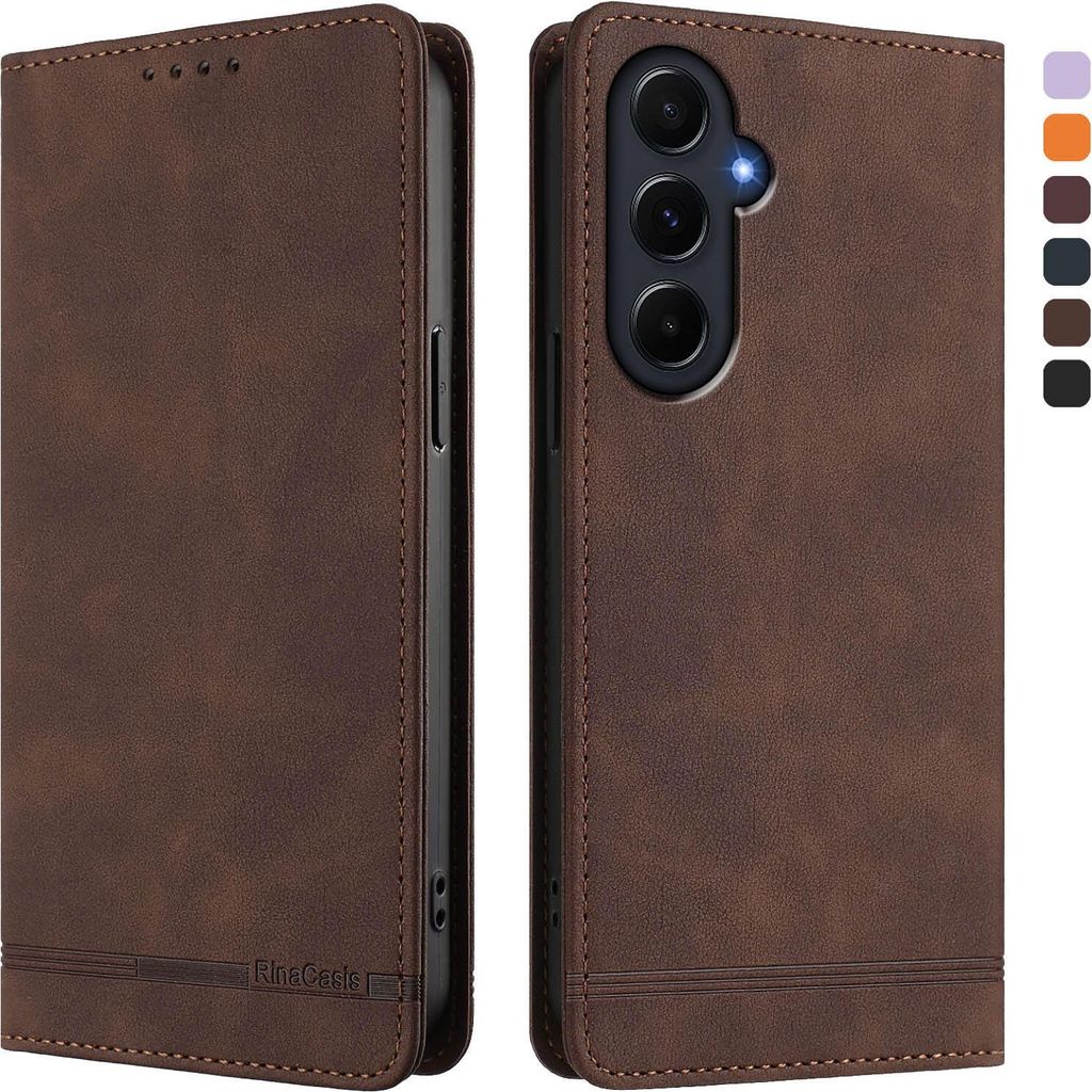 Hülle für Samsung Galaxy A55, Retro Kunstleder Ständer Klapphülle mit Kartenfächer und Magnetische Braun