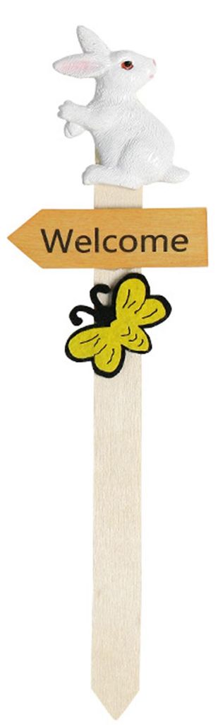 Oster-Pflanzgefäßstecker, hölzernes Willkommensschild mit Marienkäfer und Kunstharzhase für drinnen und draußen, Garten, Rasen, Weg, Terrasse...
