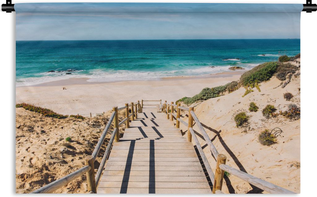 MuchoWow Wandteppich Wandbehang Strand - Treppe - Portugal 60x40 cm Tapisserie Dekoration Wandtuch - Wanddekorationen