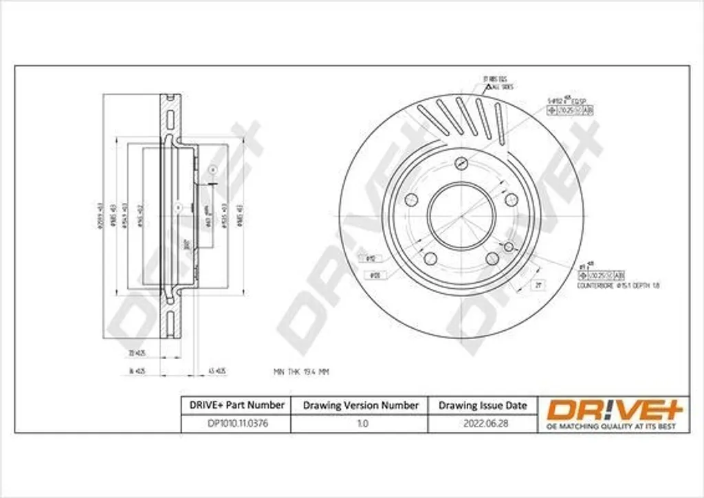 Disque de frein avant ventilé pour Mercedes Classe A W168 DP1010.11.0376
