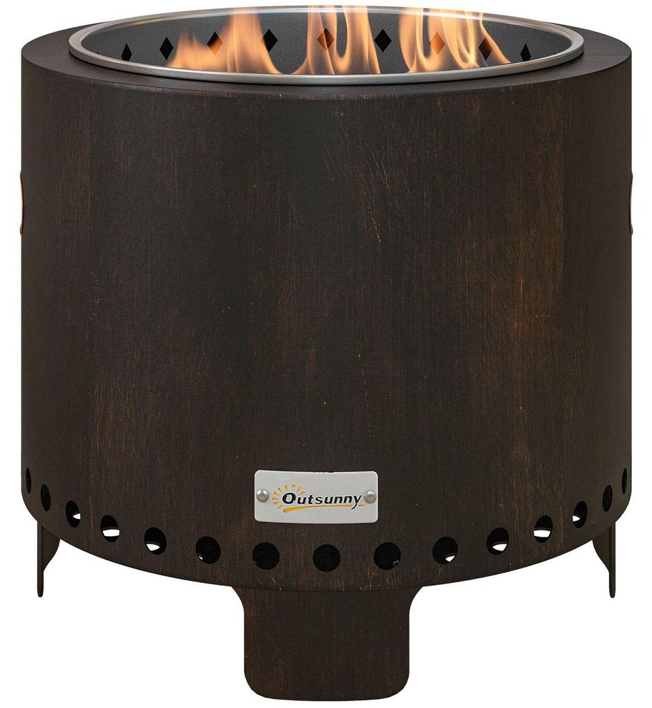 Feuerschale Rauchfreie Tischfeuerstelle Ø45 Cm Mit Griff & Schürhaken, Ideal Für Garten & Camping, Metall, Schwarz