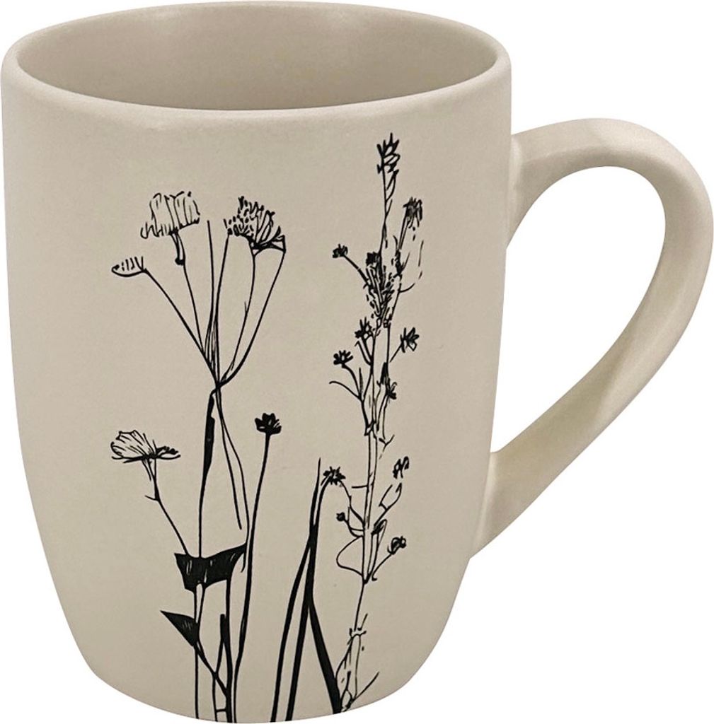 Keramikbecher Cream Garden 350ml, creme/schwarz