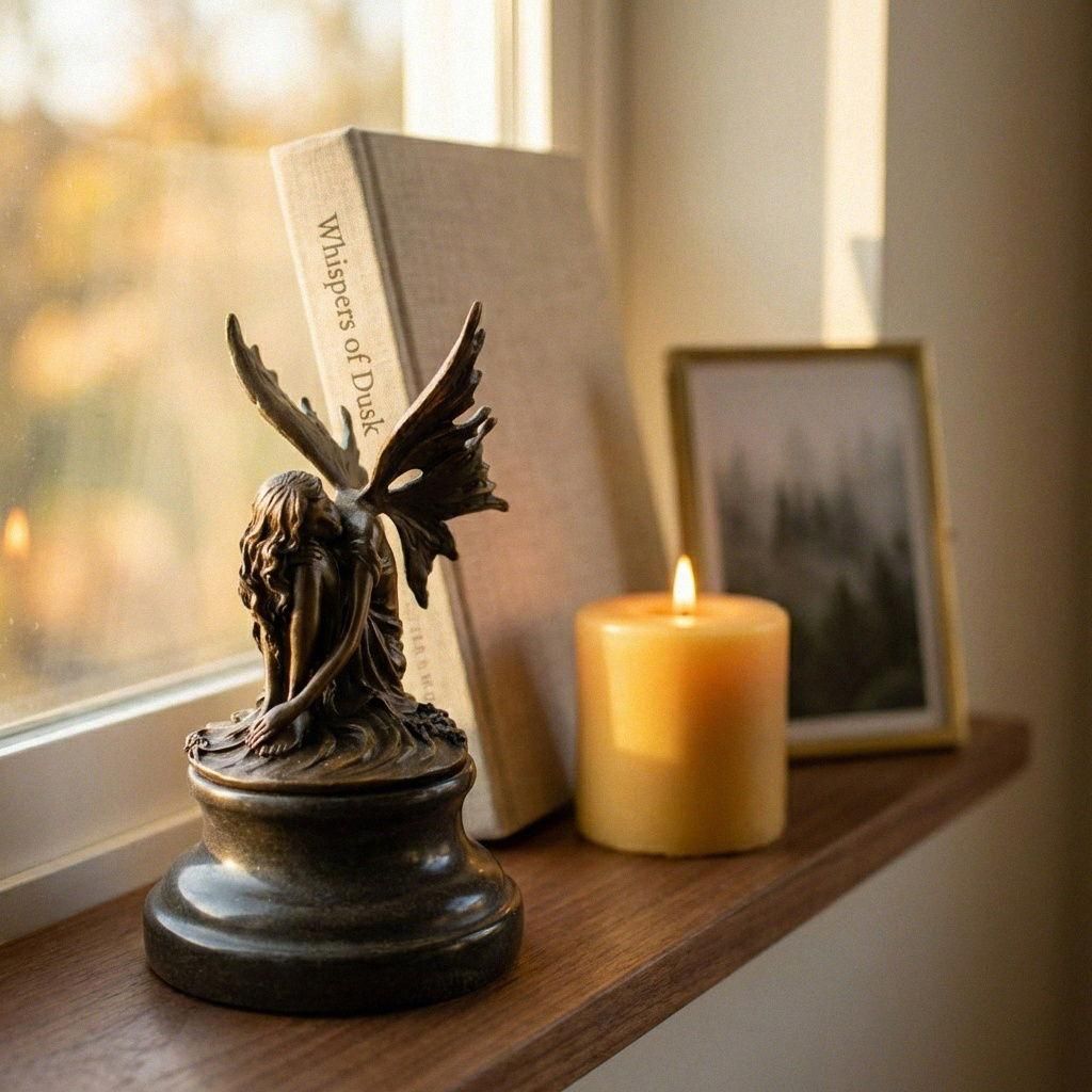 Elfen Figur Bronze-Optik auf poliertem Steinsockel, hochwertig, H.16 cm