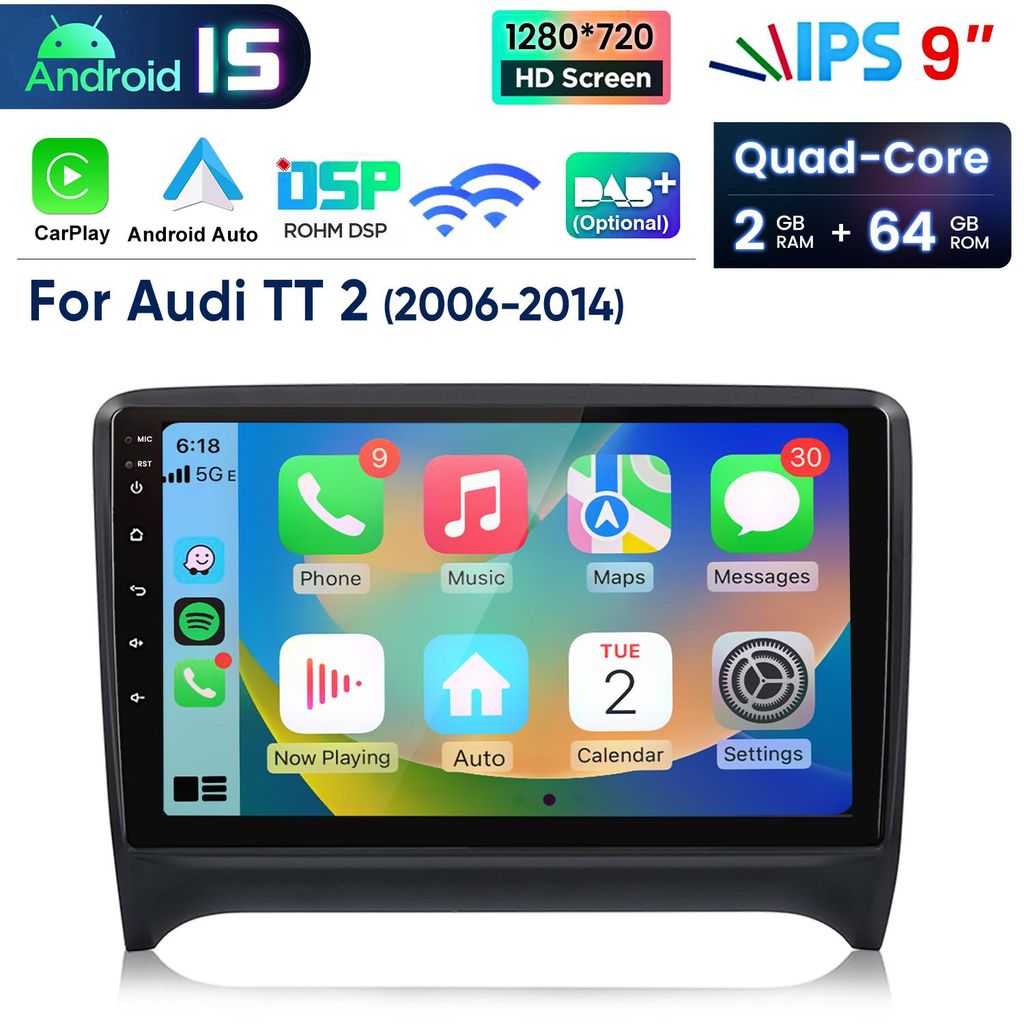 Carplay autoradio voor Audi TT MK2 8J (2006-2014), Android Productafbeelding 