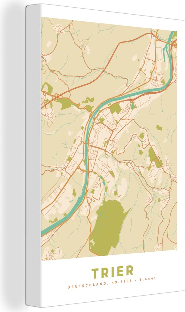 OneMillionCanvasses - Leinwandbilder - 90x140 cm, Trier - Karte - Stadtplan - Vintage, Wandbilder Kunstdruck Wanddekoration - Foto auf Leinwand -...
