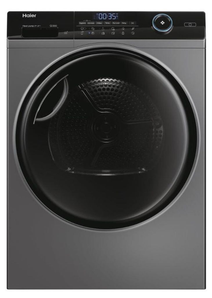 Haier I-Pro Series 5 HD80-A3959R-S, Freistehend, Frontlader, Wärmepumpe, Anthrazit, Tasten, Drehregler, Schwarz