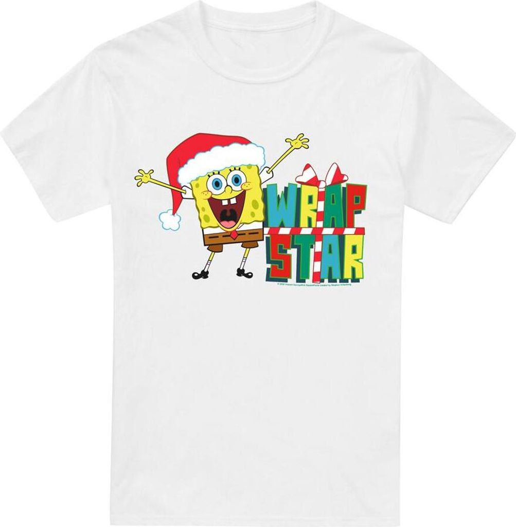 SpongeBob SquarePants - "Wrap Star At Christmas" T-Shirt für Herren TV6334 (S) (Weiß)