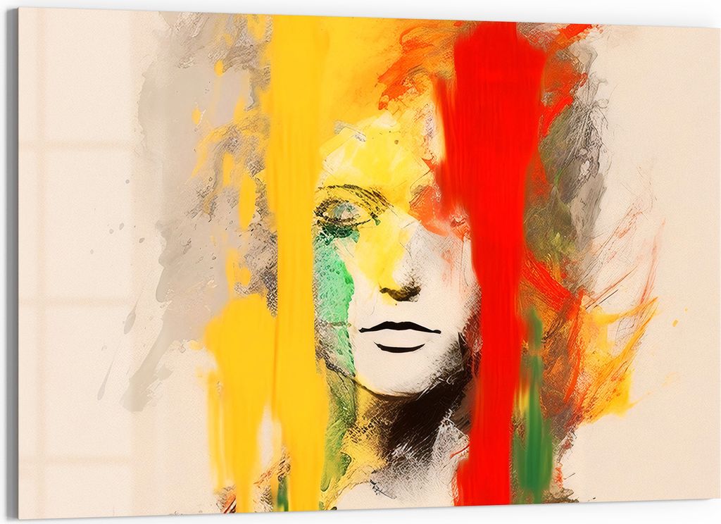 DEQORI Glasbild Echtglas 90x60 cm 'Farben des Gesichts ' Wandbild Bild modern Deko