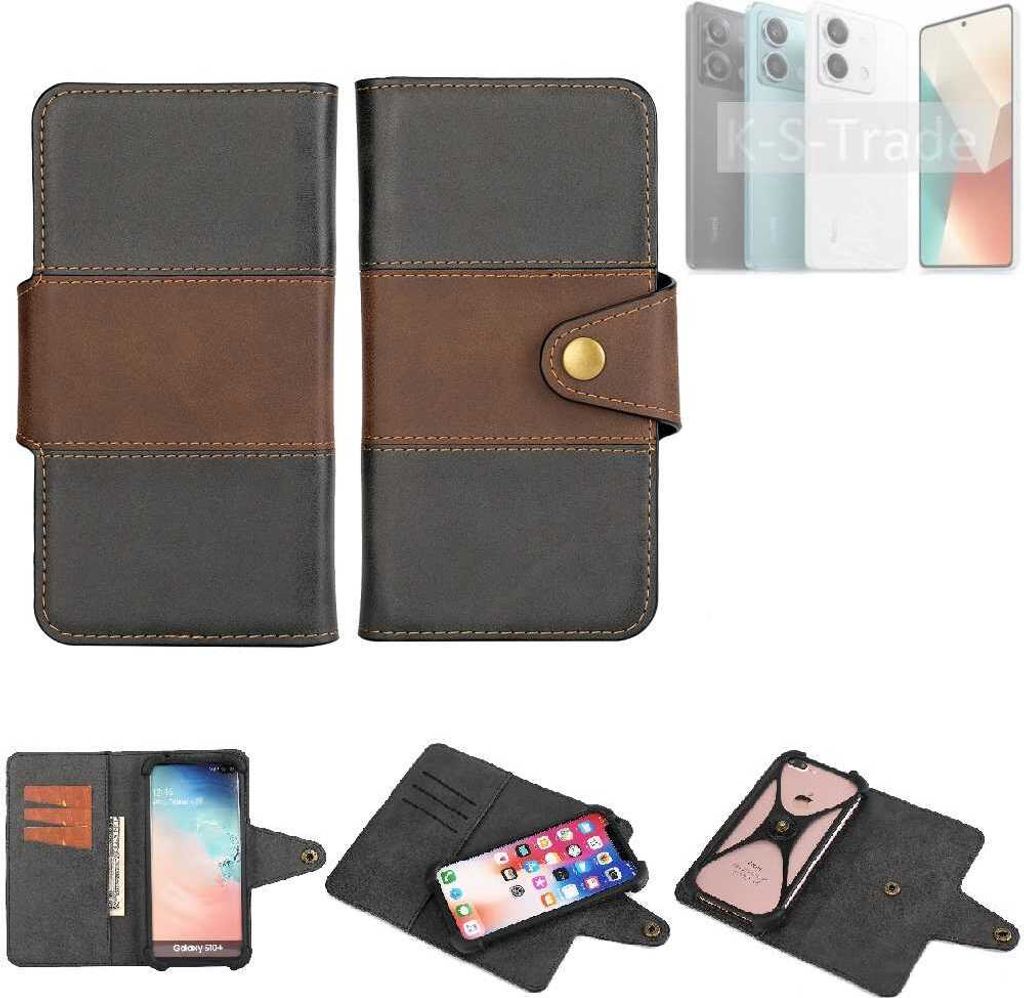 K-S-Trade Handyhülle Schutzhülle Hülle Bookstyle Wallet-Case kompatibel mit Xiaomi Redmi Note 13 5G Bumper Rundumschutz schwarz-braun 1x