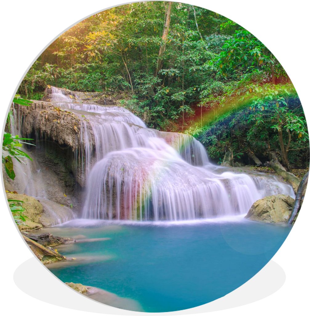 MuchoWow Rundes Wandbild - Runde Bilder Regenbogen - Sonne - Wasserfall - Natur Ø 30 cm Kreis Wanddekoration Kunststoff - Wandkreis - Wandschmuc...