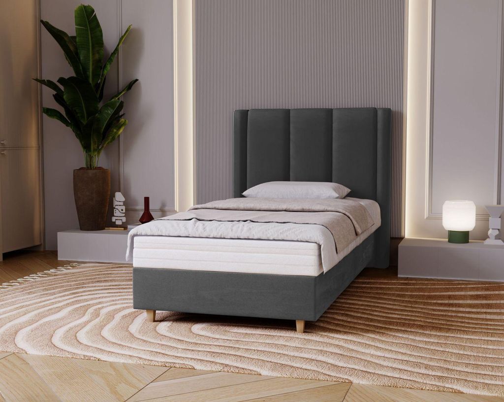 Gepolstertes Einzelbett 80x200 KENBRIDGE - Stahlgrau