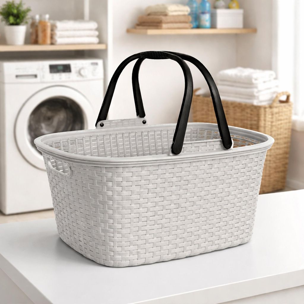 32 Liter Rattan Henkel Wäsche Korb Einkaufskorb Bügel Produktbild 