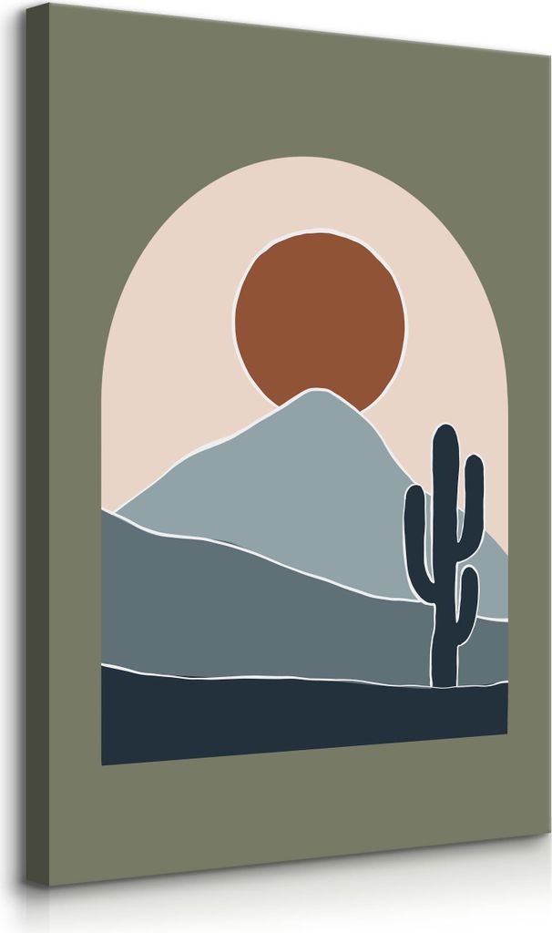 Muralo Leinwandbild Canvas für Wohnzimmer SONNE Kaktus Wüste Natur Boho Stil Br. 70cm x Hö. 100cm