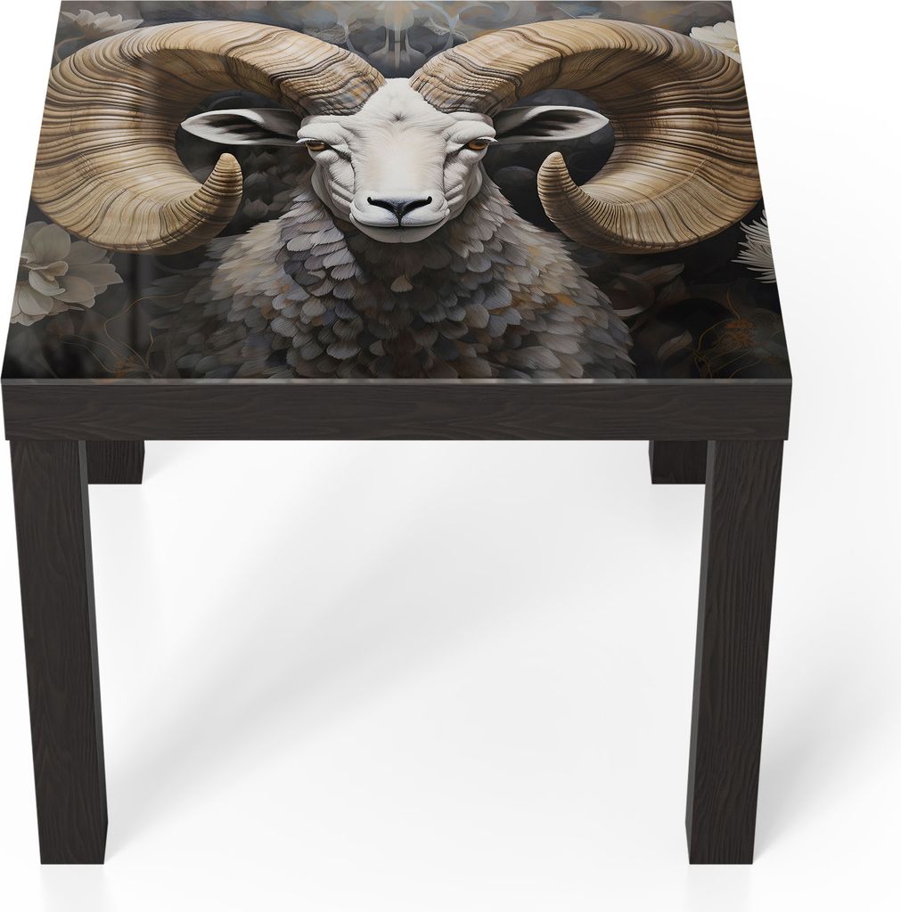 DEQORI Couchtisch 55x55 cm Schwarz 'Naturkraft Widder' Glas Beistelltisch Glastisch modern