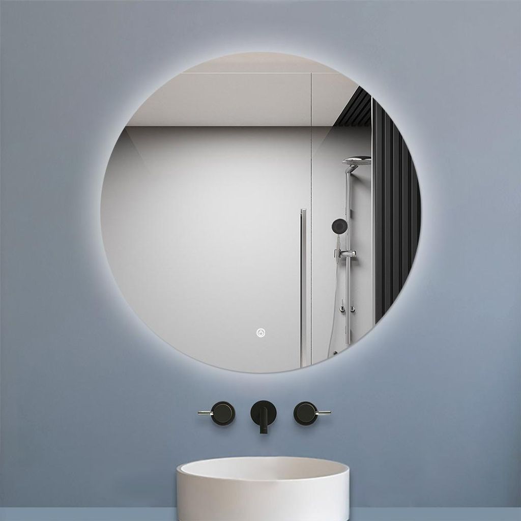 LED Spiegel Rund 80cm Kaltweiß dimmbar Memory eine Stunde automatische Abschaltung Touch Wandschalter Badezimmerspiegel