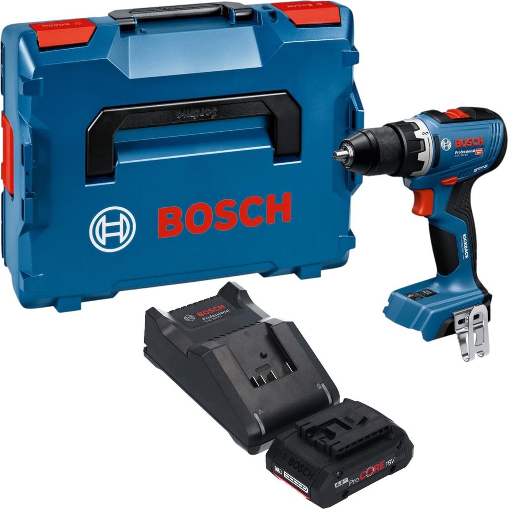 Bosch GSR 18V-65 Professional Akku Bohrschrauber 18 V 63 Nm Brushless + 1x ProCORE Akku 4,0 Ah + Ladegerät + L-Boxx
