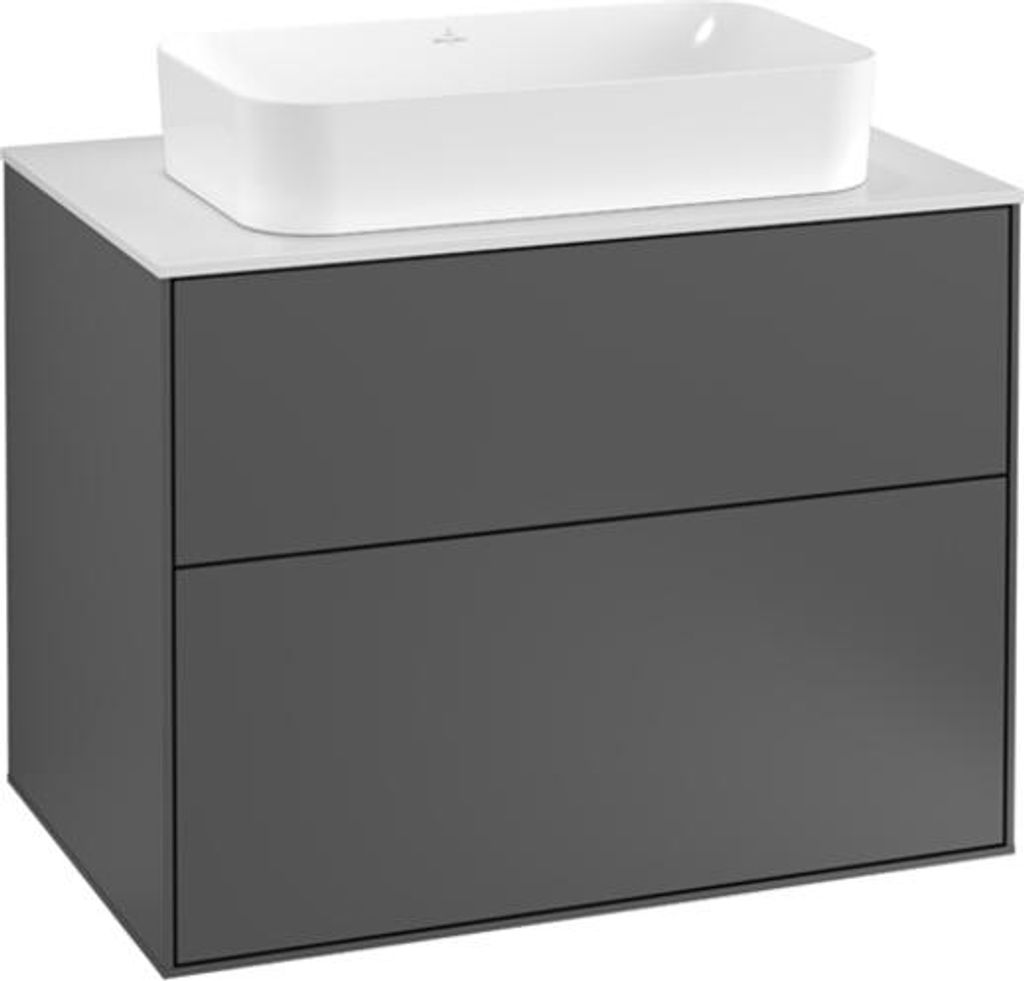Villeroy & Boch Finion Waschtischunterschrank, 2 Auszüge, mit integrierter Beleuchtung, Waschbecken mittig, mit Hahnloch, 800x603x501mm, Glass Bla...