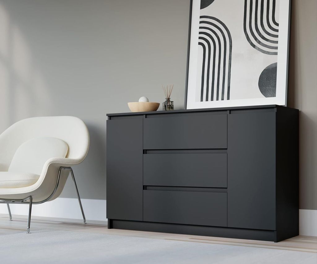 Komoda, matná černá, 120 x 39 x 78 cm, 2 dvířka, 3 zásuvky Obrázek produktu 2
