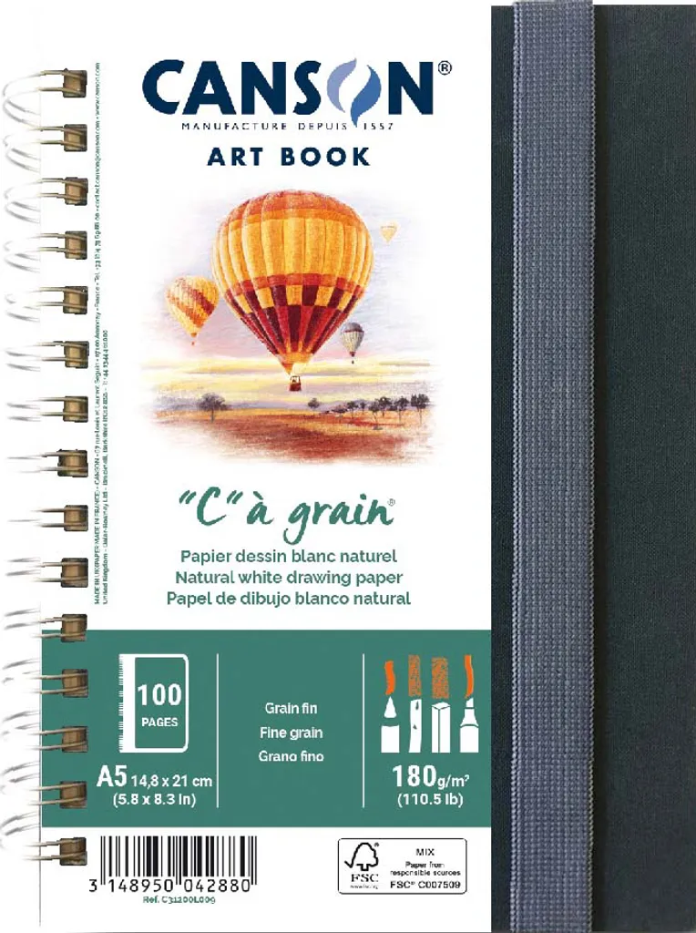 Canson Art Book C à grain format A5 50 feuilles papier dessin blanc