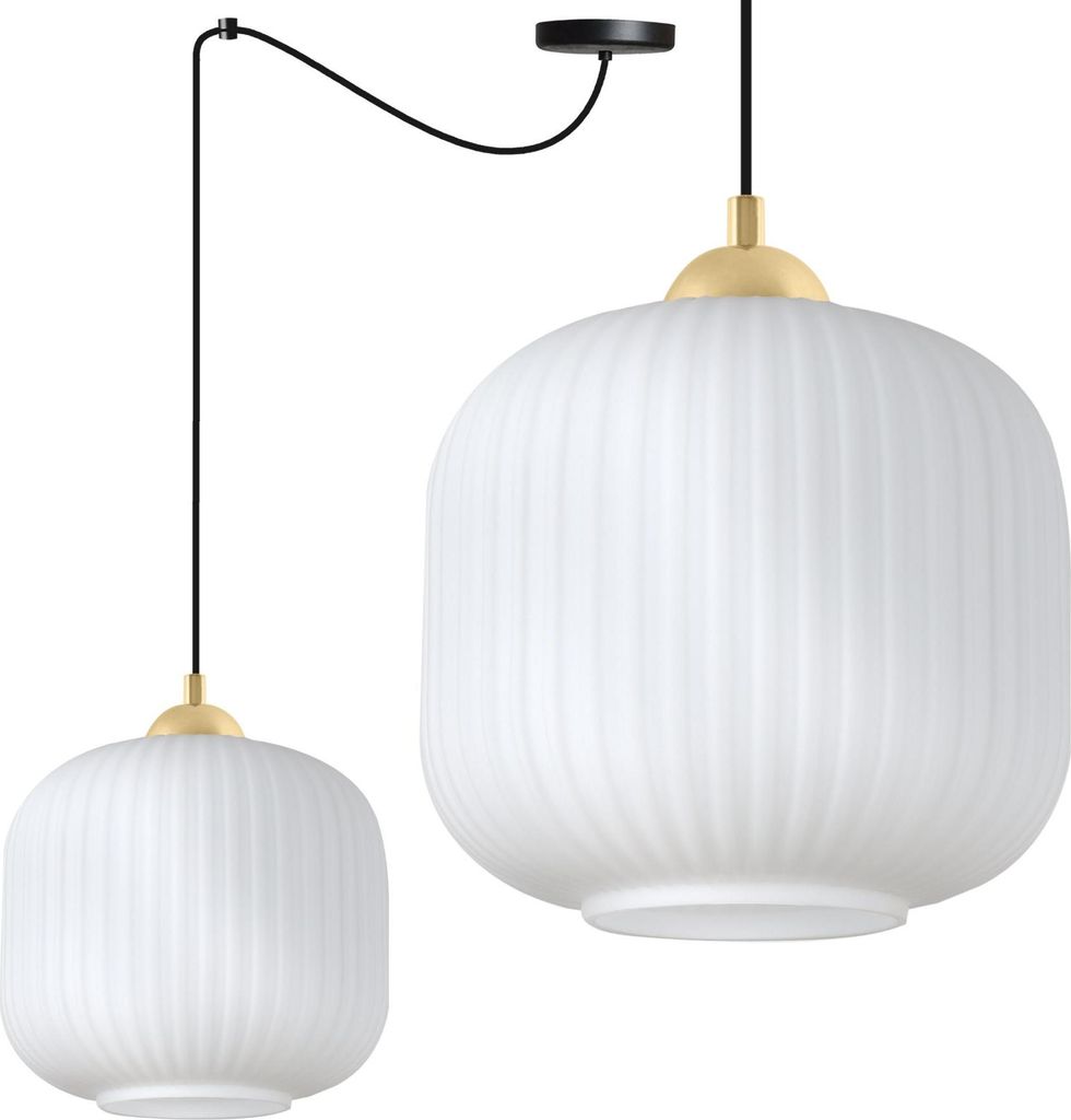 Hängeleuchte Riffle Spinne schwarz-gold 1-flammig mit weißem Zylinderschirm 20 cm E27 – stilvolle Lampe für moderne Innenbeleuchtung