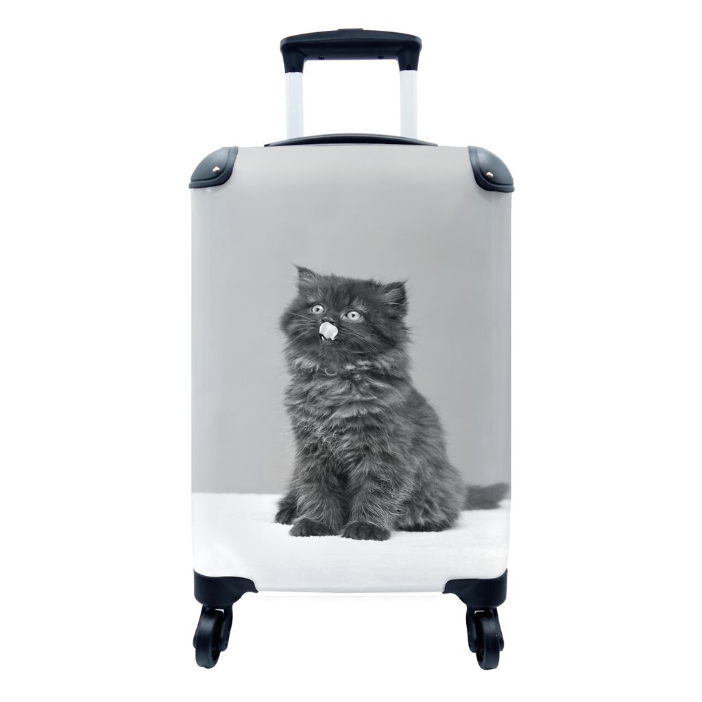 MuchoWow Koffer Handgepäck Trolley Rollkoffer Kleine Reisekoffer mit 4 Rollen - Kätzchen - Perserkatze - Zunge - Mädchen - Kinder - Jungen - K...