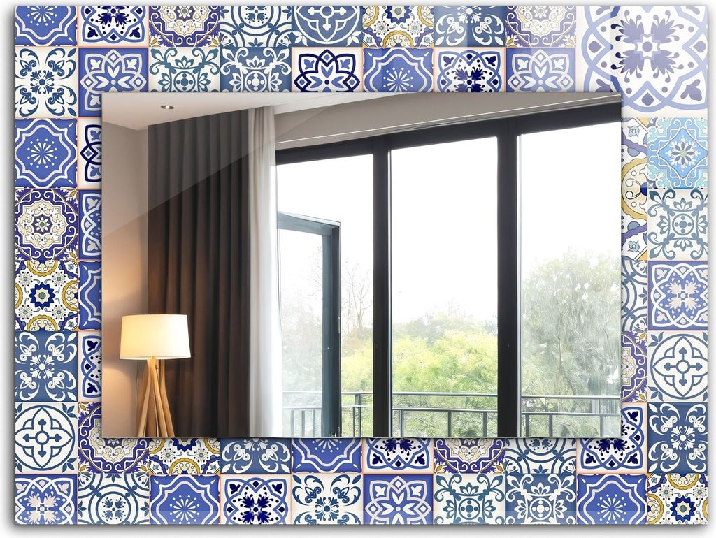 Dekorativer Wandspiegel - Bedruckter Spiegel - Motiv - 80x60 cm - Bunte Mosaikfliesen