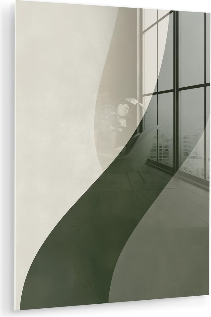 MuchoWow Glasbilder - Bilder auf Wandbild - Foto auf Glas Japandi - Grün - Abstrakt - Modern 60x80 cm Wanddekoration aus Glas - Acrylglasbild - Ac...