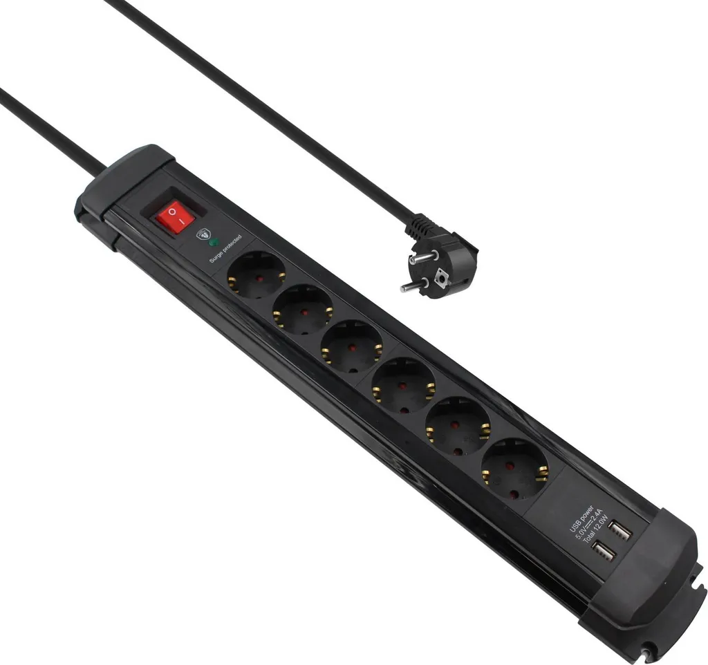 Multiprise 6 prises Allteq USB fini les câbles trop courts noir 2m