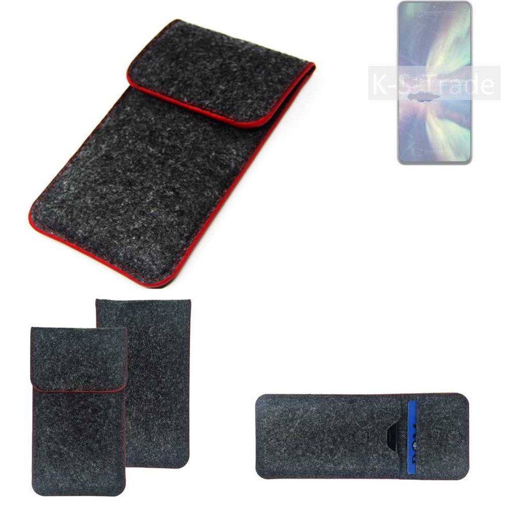 K-S-Trade Handy Schutz Hülle kompatibel mit ZTE Blade V40s Schutzhülle Handyhülle Filztasche Pouch Tasche Case Sleeve Filzhülle dunkelgrau roter