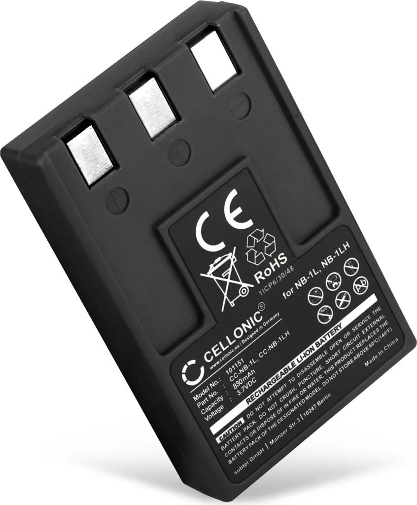 CELLONIC, Batteria per Fotocamera compatibile con Canon Digital IXUS, NB-1L, 500, V (3.7V, 830mAh)