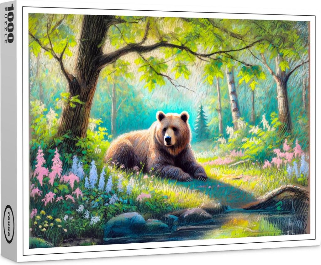 raxxa Premium-Puzzle "Bear in Forest Glade Pastel Chalk Drawing", 1000 Teile