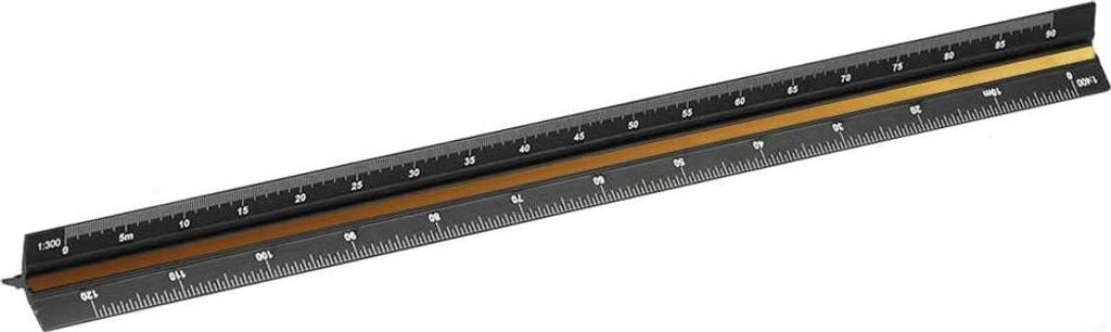 Dreikantmaßstab, Aluminiumlegierung, Maßstab Lineal, 6 Metrische Skala 1:100, 200, 300, 400, 500, 600, Schwarz