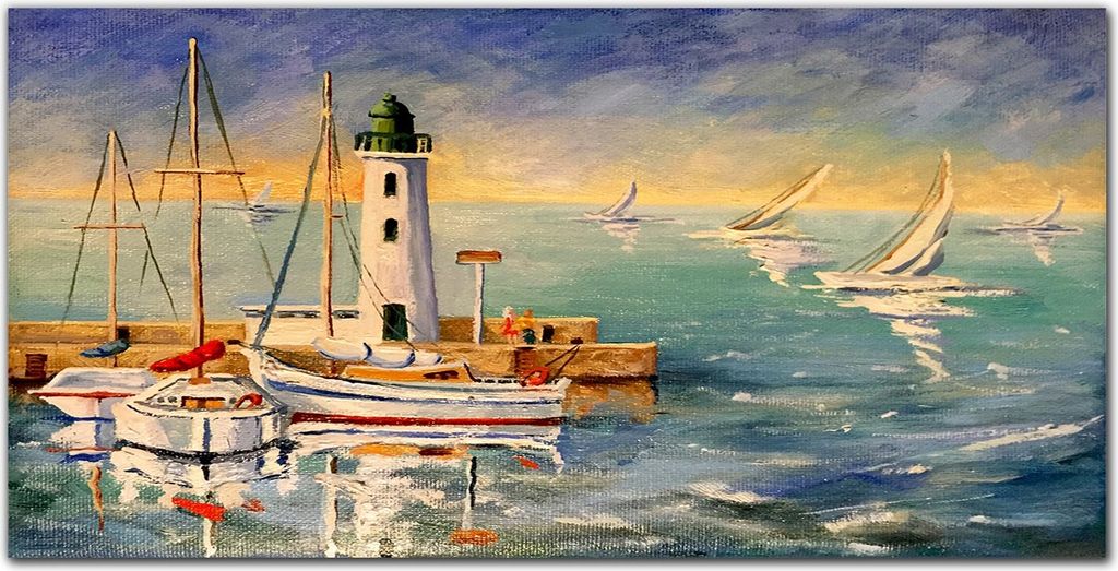 Coloray Küchenrückwand 120x60 Spritzschutz aus Glas - Schiffe Harbor Leuchtturm